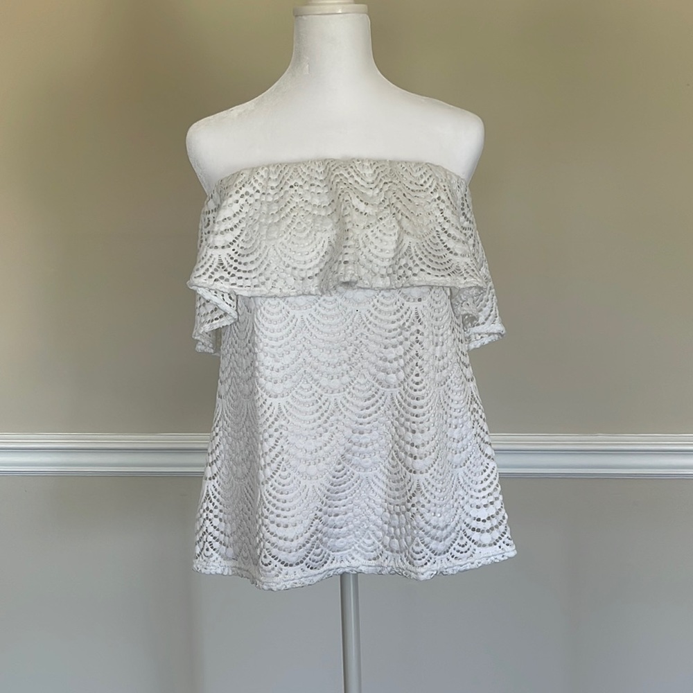 White Eyelet Strapless Top By Lilly Pulitzer Size Large